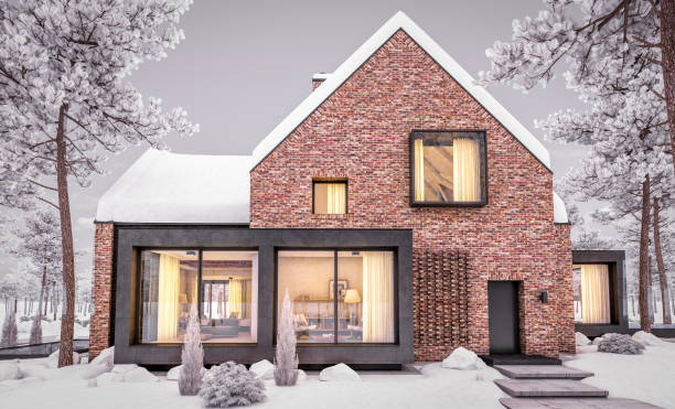 istock 3d rendering of modern clinker house on the ponds with pool in evening night 1250254250