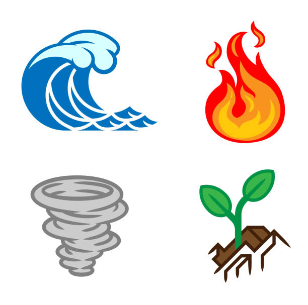 vier elemente erde wasser air fire icon set - die vier elemente stock-grafiken, -clipart, -cartoons und -symbole