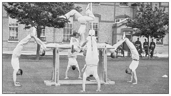 Antique photograph of British Navy and Army: Gymnastic drill exhibition