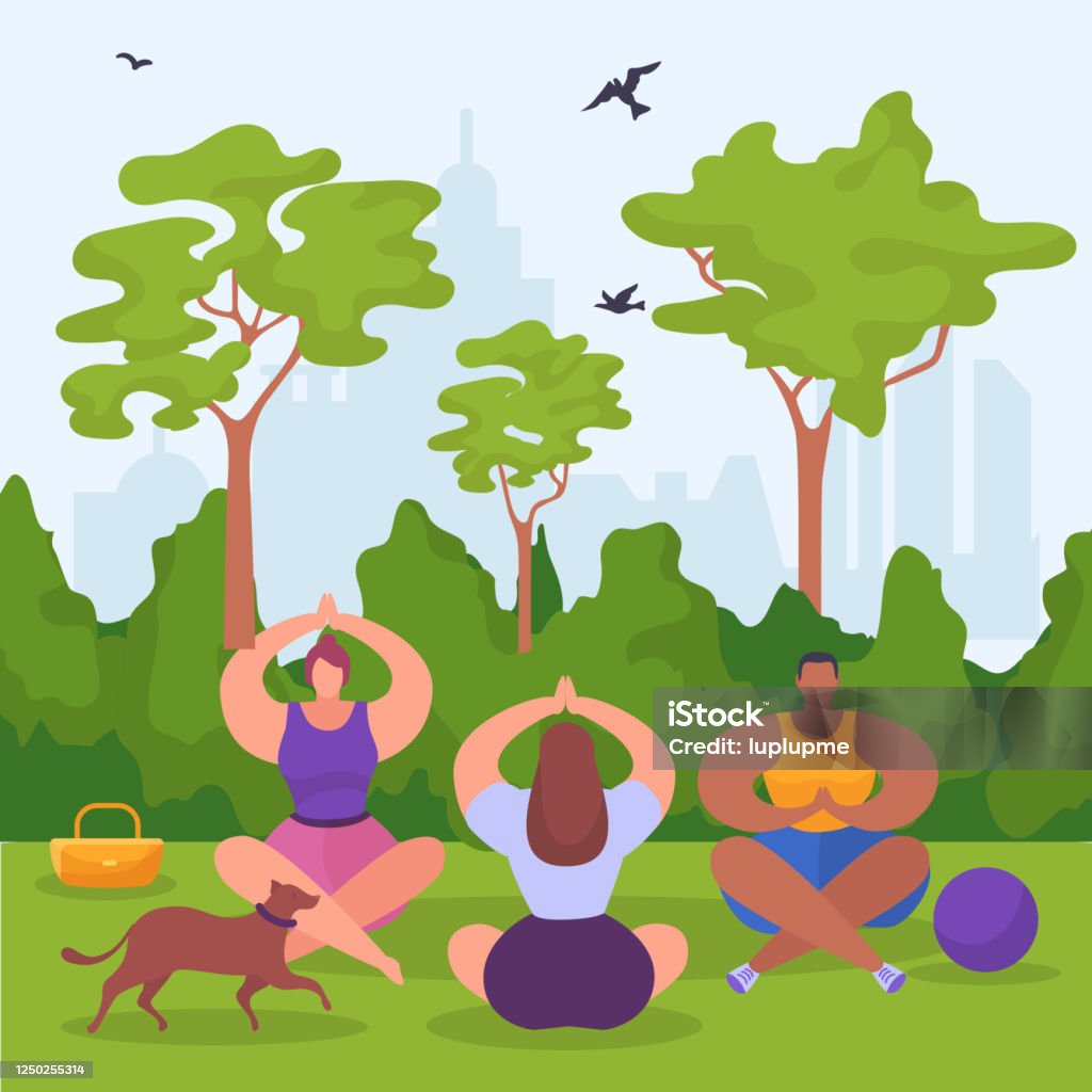 Thiền Yoga Trong Công Viên Hoạt Hình Minh Họa Vector Sức Khỏe Thể ...