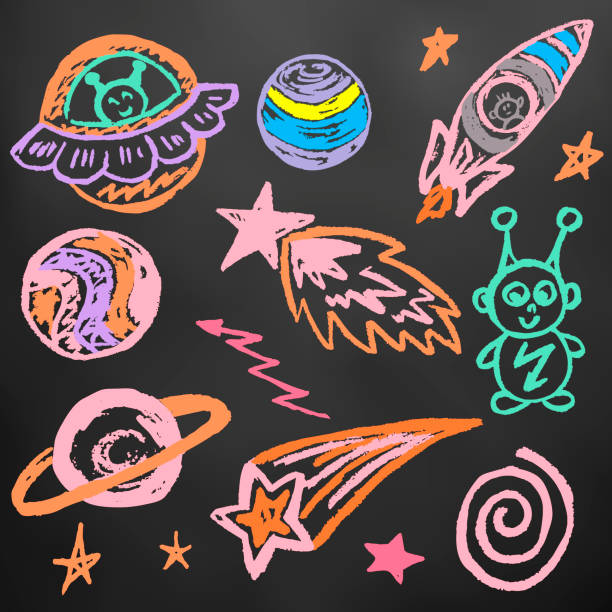 istock Cute children's drawing. Icons, signs, symbols, pins 1250256765