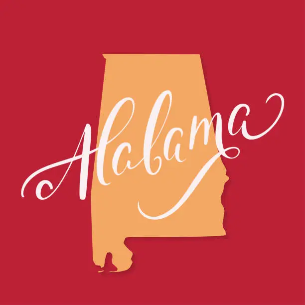 Vector illustration of Alabama state. Lettering and vector map.