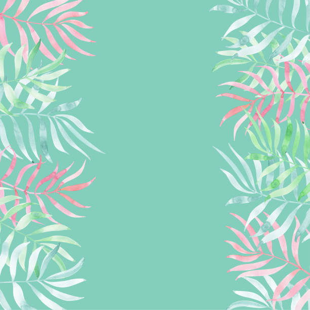 istock Watercolor Summer template with tropical palm leaves on turquoise 1250257718