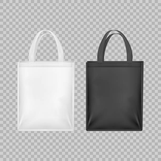 istock Realistic 3d Detailed White and Black Blank Tote Sale Bags Set. Vector 1250259619