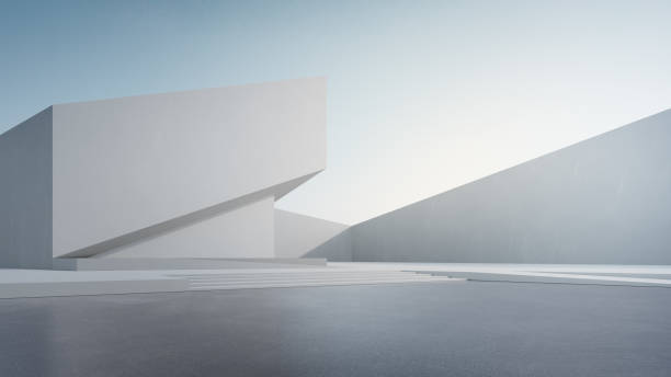 Empty concrete floor for car park. 3d rendering of abstract white building with blue sky background. white buildings stock pictures, royalty-free photos & images