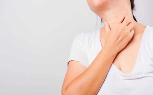 istock Asian beautiful woman itching her useing hand scratch itch neck 1250262454