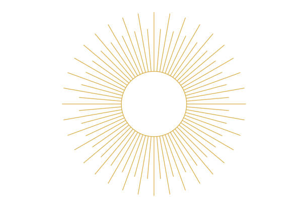векторная иллюстрация линии рисования сияющего солнца - золотой иллюстрации stock illustrations