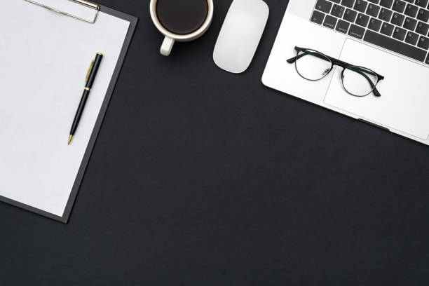 istock Workspace on color desk in home office with copy space for your design. Top view. Flat lay 1250267855