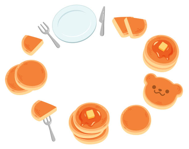 ilustrações de stock, clip art, desenhos animados e ícones de a fun background frame with lots of simple and cute pancakes and dishes. - japanese maple