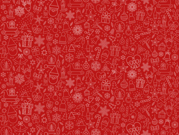 weihnachts-icons nahtlose muster, textur hintergrund einschließlich, schneeflocke, schneemann, nuss, geschenk-box, rentier, holz, socke und glocken-grafiken - pattern wood backgrounds repetition stock-grafiken, -clipart, -cartoons und -symbole