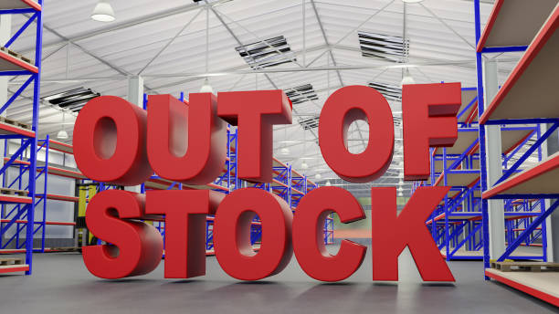 Out Of Stock in an empty warehouse Concept of 'Out Of Stock' in an empty warehouse. sold out photos stock pictures, royalty-free photos & images