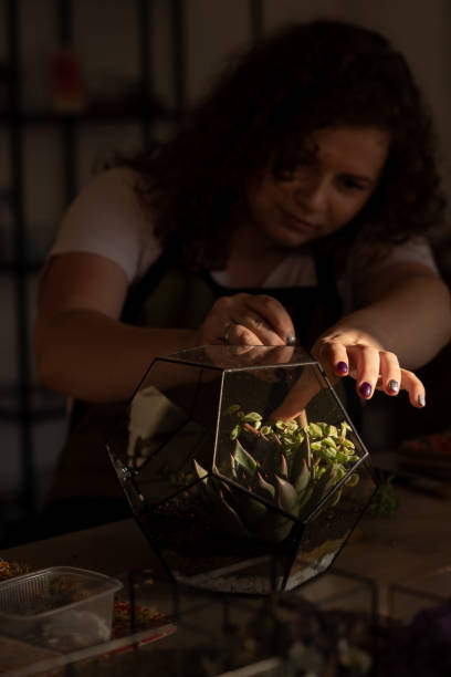 Girl Making Florarium in sunlight