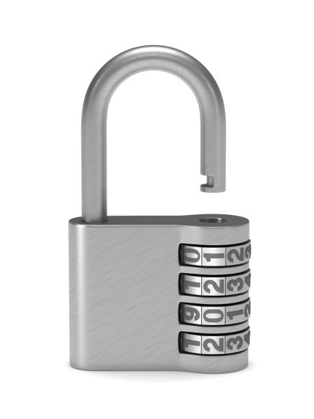 candado abierto sobre fondo blanco. ilustración 3d aislada - lock padlock steel closing fotografías e imágenes de stock