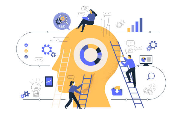 ilustrações de stock, clip art, desenhos animados e ícones de сreative of business graphics, the company is engaged in joint search for ideas, abstract person's head, filled with ideas of thought and analytics, replacing old with new. vector illustration. - talento