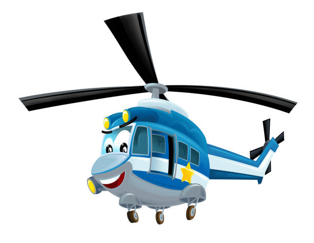 ilustrações de stock, clip art, desenhos animados e ícones de cartoon happy helicopter machine on white background - illustration - rocket smiling missile bomb