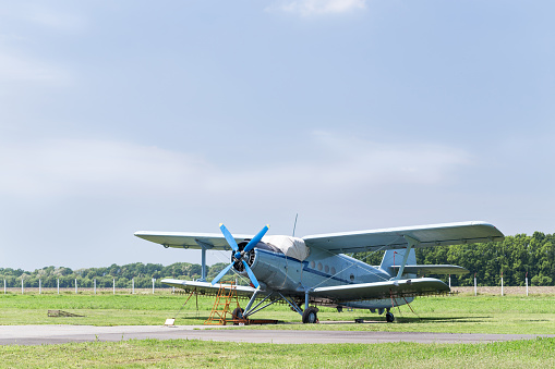 Lahr, Germany, July 9, 2022 Cessna 172 propeller plane is parking at the local airport