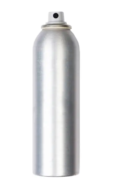 Single blank aluminum aerosol spray can isolated over white background