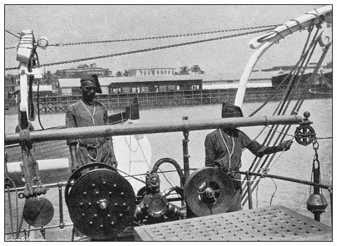 Antique photograph of British Navy and Army: Marine surveying in India