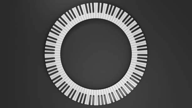Round grand piano keyboard. Abstract design for music banners or posters. 3D rendering image.