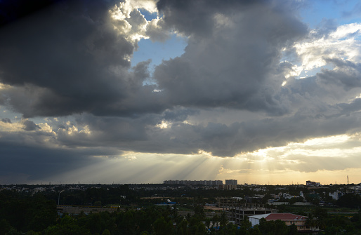 The monsoon is the wet season in Asia - here dramatic clouds over Bangalore in India.