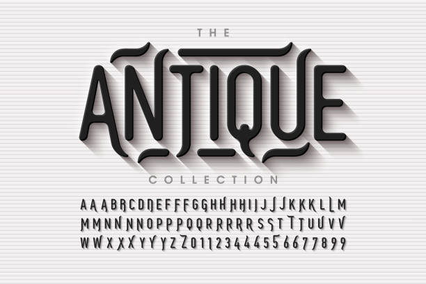 Antique style fontation Antique style font design, vintage alphabet letters and numbers vector illustration steampunk style stock illustrations