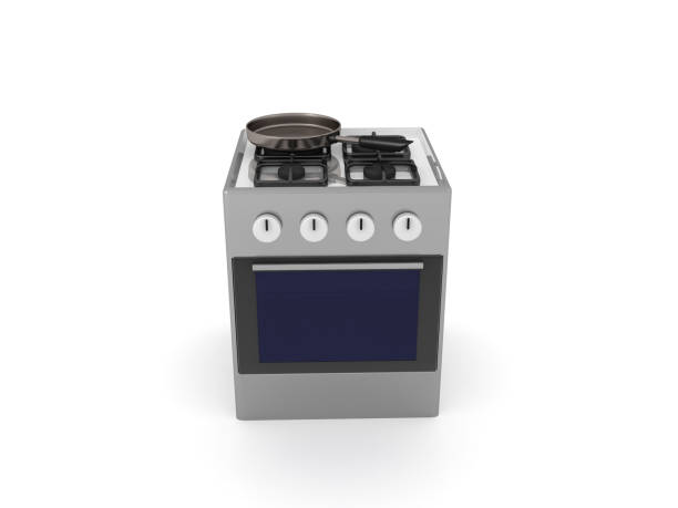 istock 3D Rendering of gas stove with pan on it 1250293353