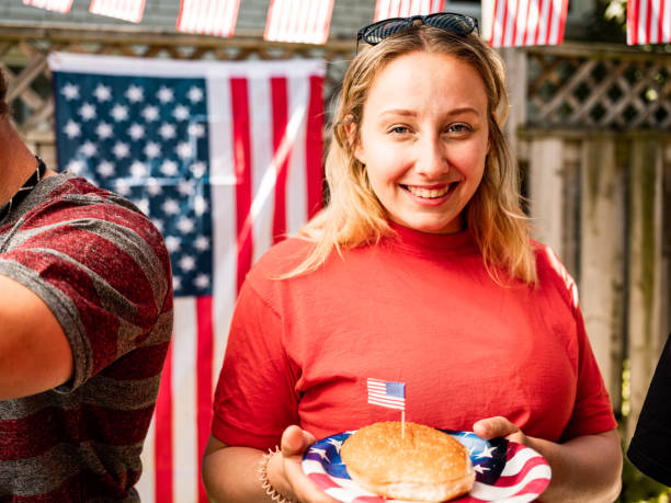 istock Burger line up at 4th July BBQ 1250294717