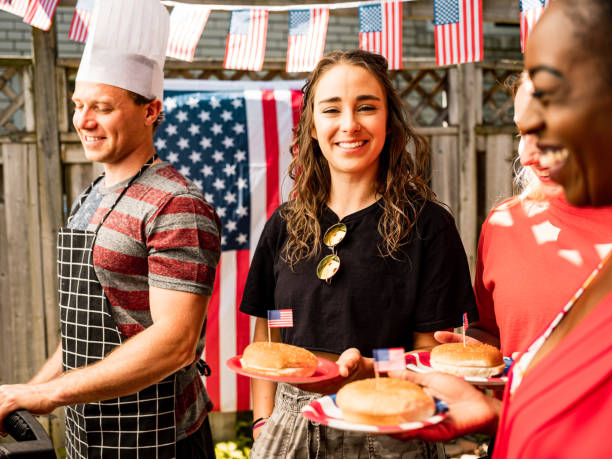 istock Burger line up at 4th July BBQ 1250294835