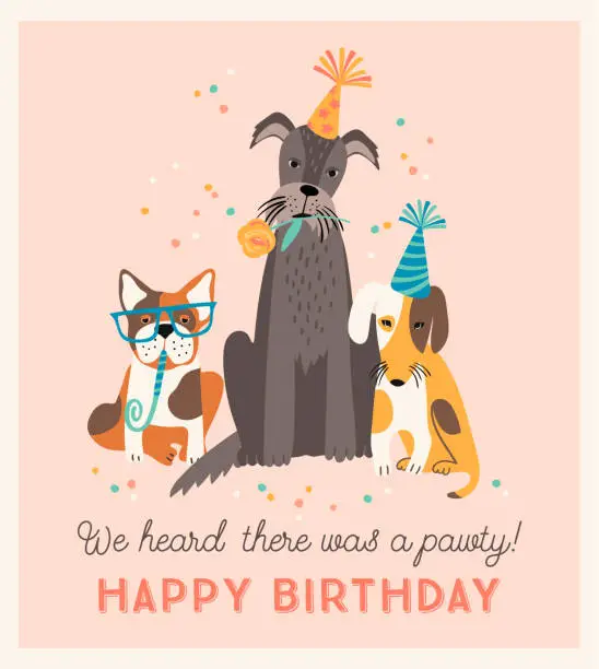 Vector illustration of Happy Birthday. Vector illustration with cute dogs