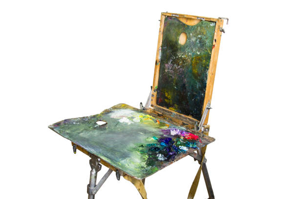 istock The box easel with oil paints, palette 1250300994