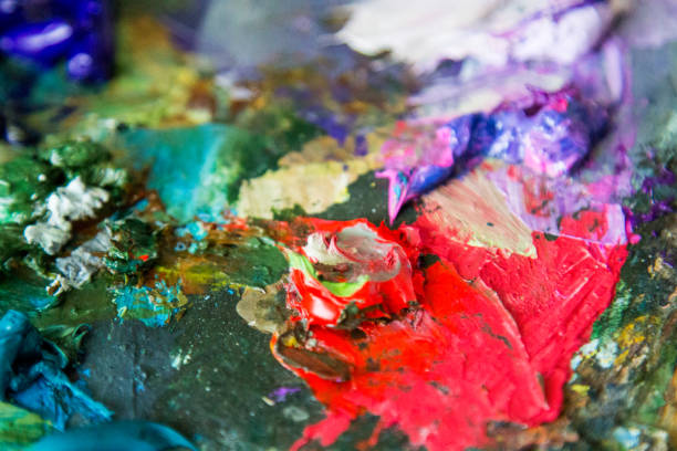 istock The box easel with oil paints, palette 1250301020