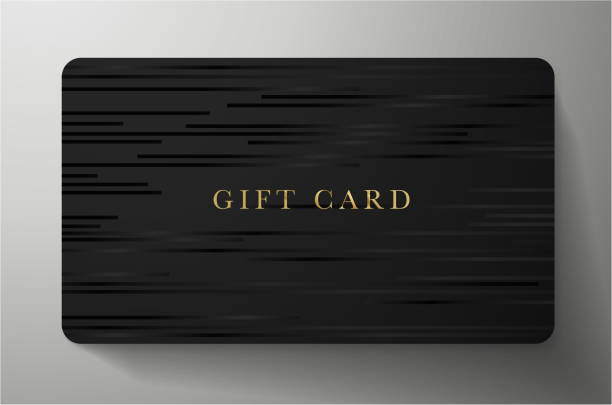 Gift card with horizontal lines on black background Dark template useful for any invitation design, shopping card (loyalty card), voucher or gift coupon gift certificate stock illustrations