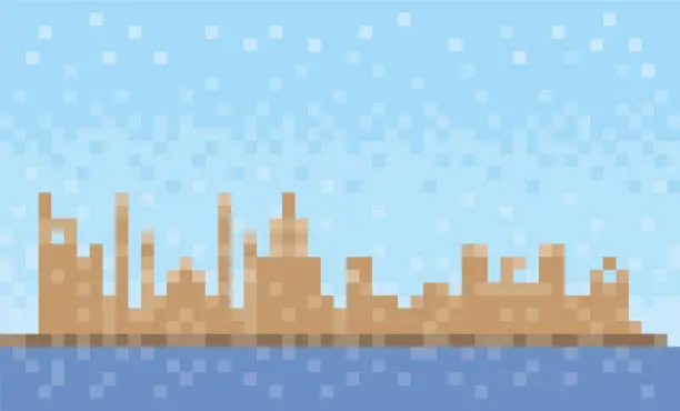 Vector illustration of Ras al-Khaimah city skyline, pixel art background