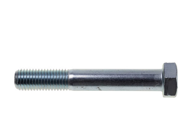 istock Close up macro view of steel bolt on white background. 1250308548