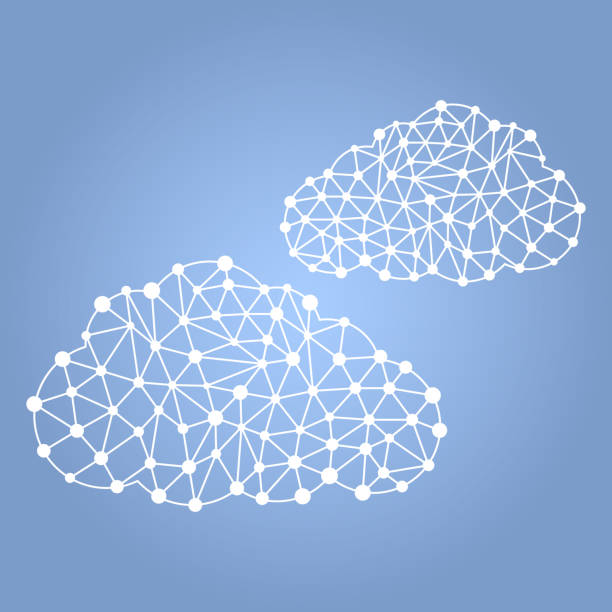 ilustrações de stock, clip art, desenhos animados e ícones de polygonal cloud concept. points of different sizes along the contour connected between inextricable lines. vector illustration on a clear blue background. - reticulated