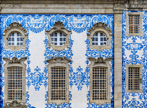 Igreja do Carmo Church of Carmelites with tiled side facade decorated with Portuguese azulejo tiles in Porto, Portugal