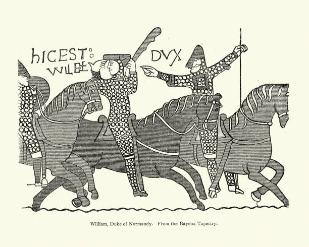 william, książę normandii, z gobelinu bayeux - tkanina z bayeux stock illustrations