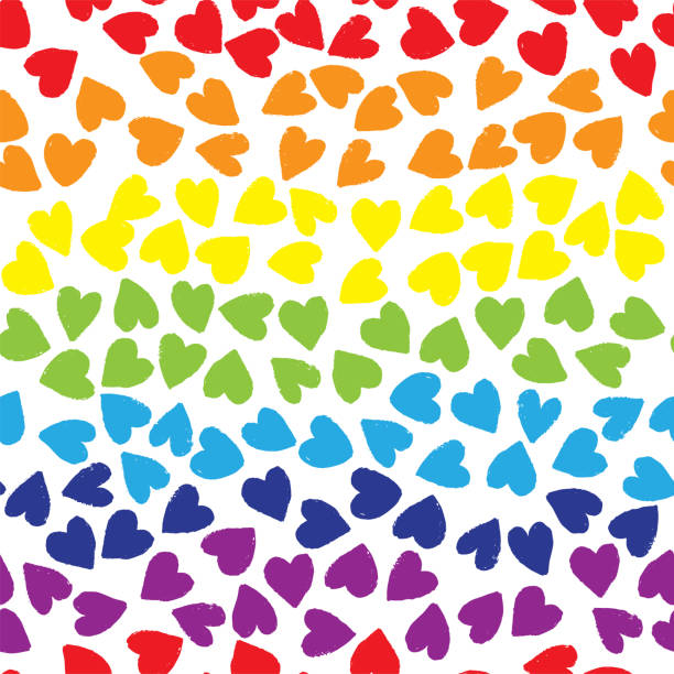 ilustrações de stock, clip art, desenhos animados e ícones de seamless pattern with rainbow color hearts on white background. vector design for textile, backgrounds, clothes, wrapping paper, web sites and wallpaper. fashion illustration seamless pattern. - gay pride spectrum backgrounds textile