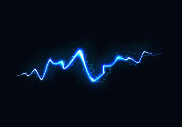 Vector illustration of Vector Illustration of Abstract Blue Lightning on Black Background. Power Energy Charge Thunder Shock