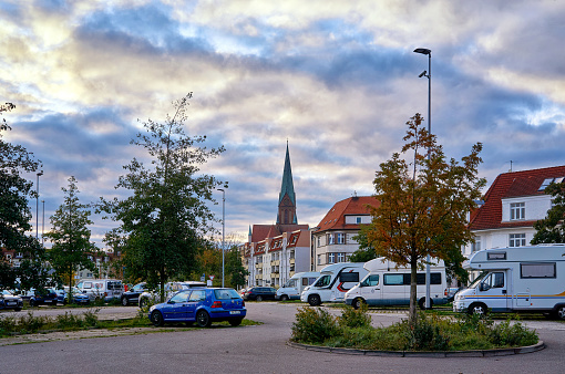 Schwerin, Germany - November 03, 2019: SCaravan Campers on a parking lot in the city.