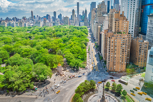 Central Park and 59th Street in Manhattan, New York City, USA as seen from above on a sunny day
