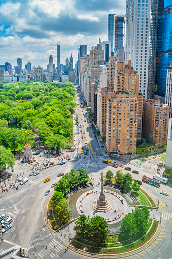 Columbus Circle and Midtown Manhattan, New York City, USA as seen from above on a sunny day