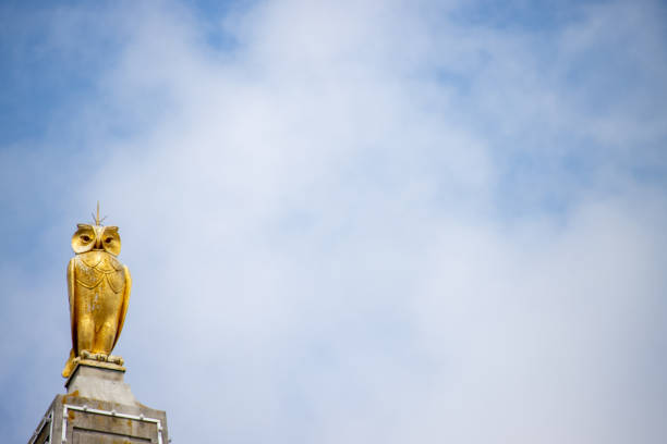 リーズ英国2020年6月14日:晴れた夏の日に、英国のウェストヨークシャーのリーズ市内中心部に位置する有名な金のフクロウ - summers day ストックフォトと画像