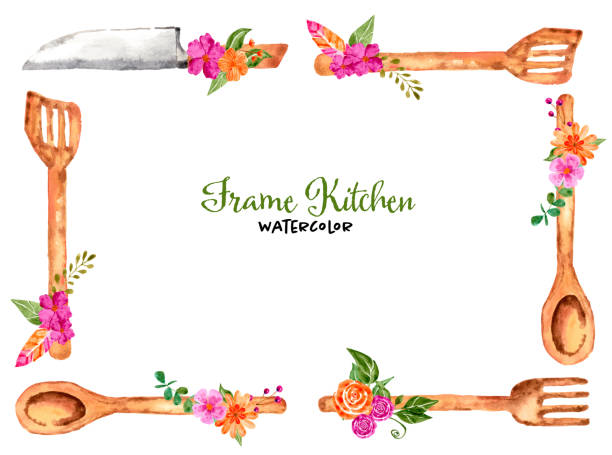 кухня utensils кадр - wearing flowers illustrations stock illustrations