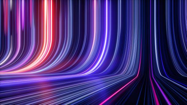 istock 3d render, abstract cosmic background, ultra violet neon rays, glowing lines, cyber network, speed of light, space and time strings 1250333494