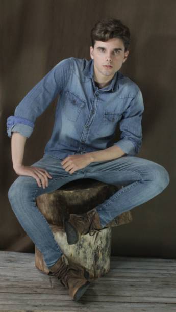 istock Denim shirt and wood 1250334129