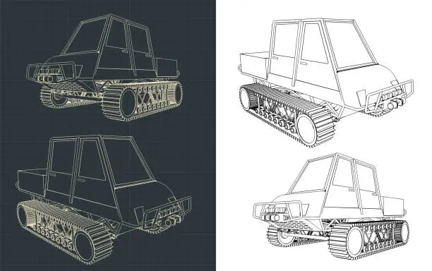 Vector illustration of Tracked All-terrain vehicle drawings