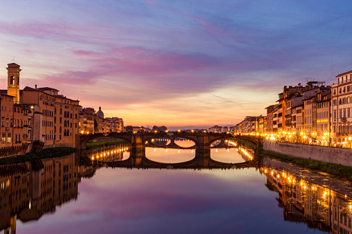 Sunset on a Florence Bridge over Arno River