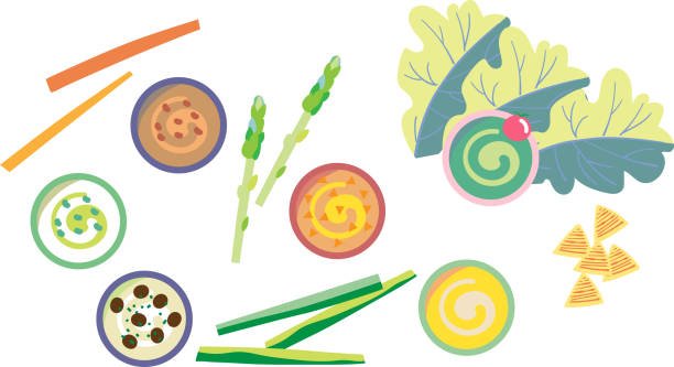 スティック野菜とディップイラストセット - asparagus vegetable white background freshness点のイラスト素材／クリップアート素材／マンガ素材／アイコン素材