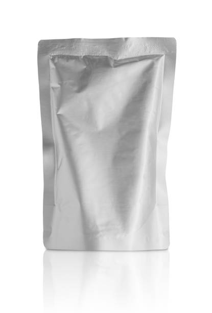 istock Blank aluminium foil plastic pouch bag sachet packaging mockup isolated on white background with clipping path 1250348776